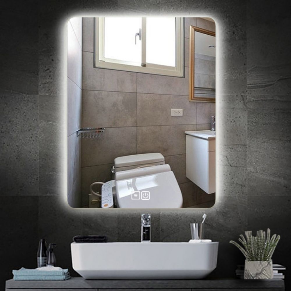 Modern Smart Bathroom with Illuminated Round LED Light and Portable Full Size Sticker
