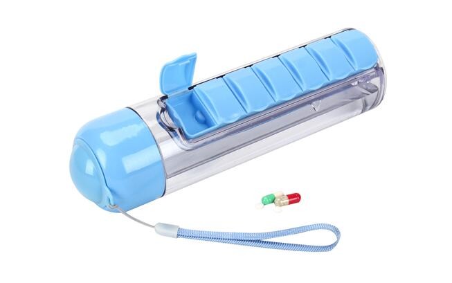 Portable Creative style foldable travel plastic cup with pill case, Random color creative travel cup with pill case for