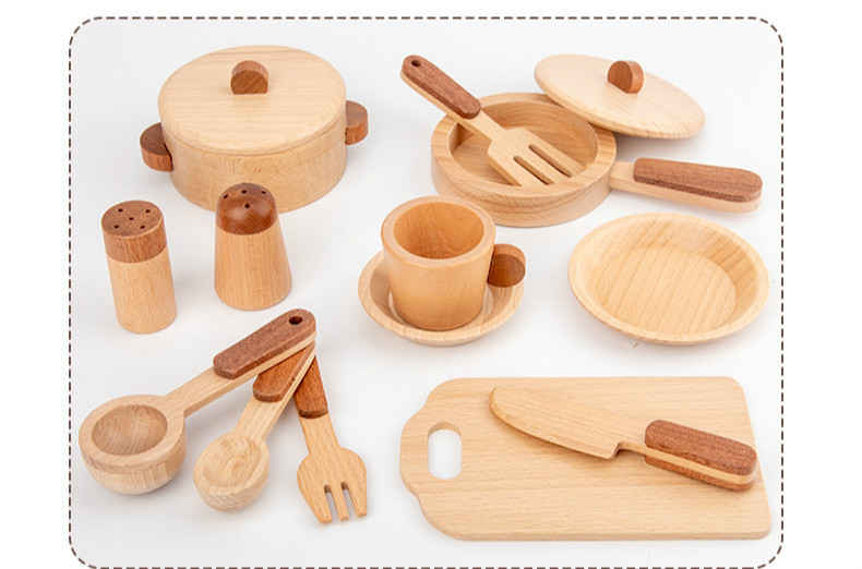 Children'S Log Wooden Kitchen Toy Set Simulation Mini Educational