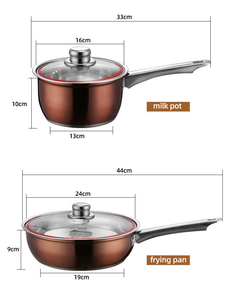 Factory Direct Sale Kitchen 12 Pcs Red Bronze Cooking Pans And Pots Cookware Stainless Steel Cookware Sets