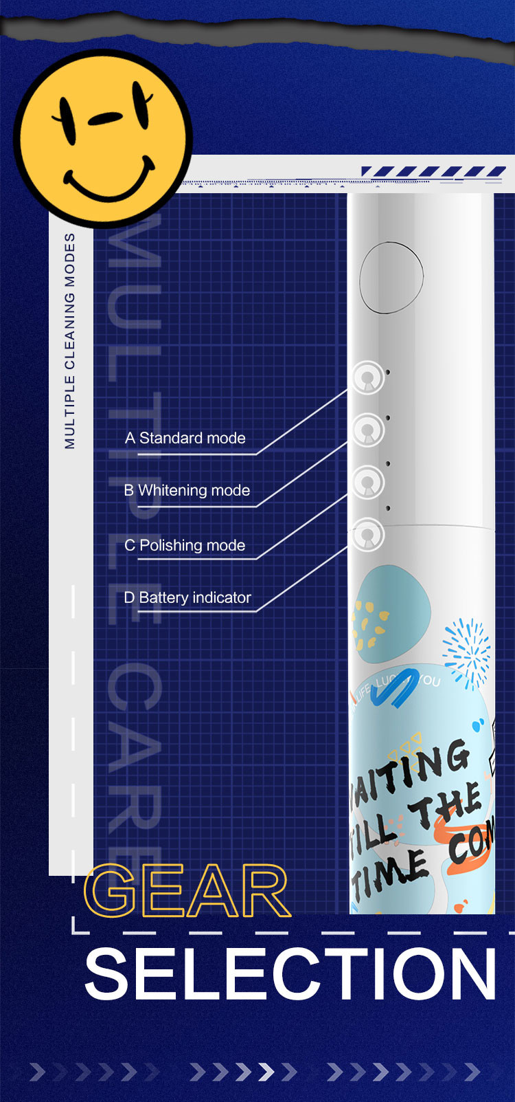 Rechargeable Oral Care Electric Toothbrush IPX7 Waterproof For Adults Teens
