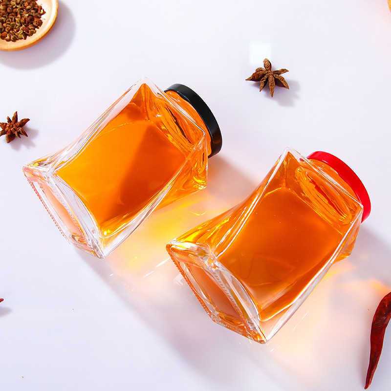 500g Empty Honey Bottles Clear Honey Glass Jar 12OZ Twist Shape With Lid
