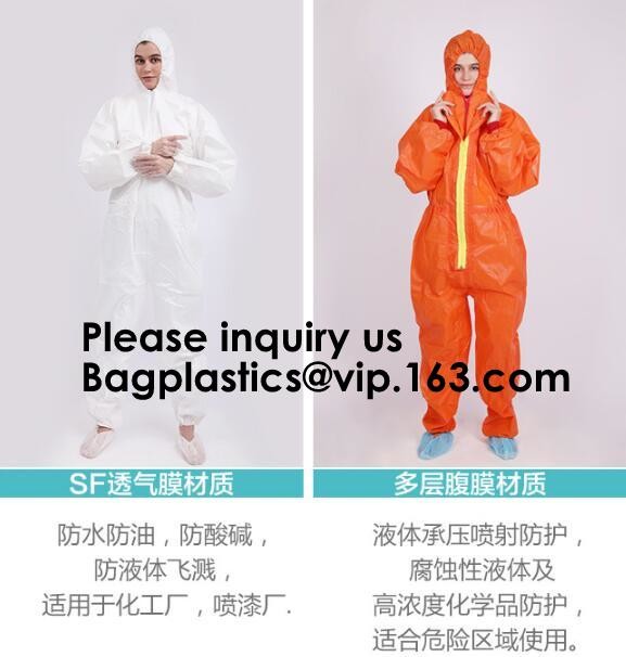 Boot, Hood, Elastic Cuffs, Ankles, Waist. Heavy-Duty Protective Coveralls. Unisex Disposable Workwear for cleaning servi