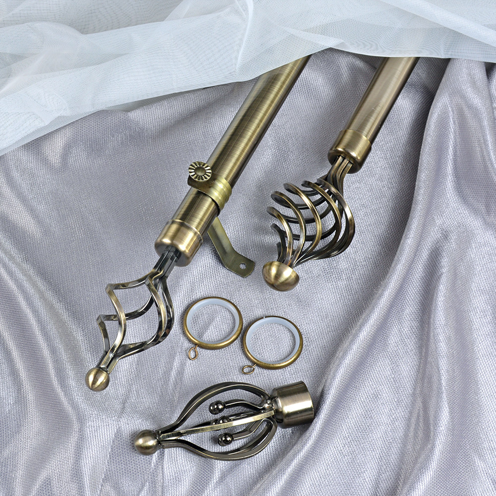 Luxury Extendable Bedroom Aluminium Double Curtain Rod Set With Iron Finial