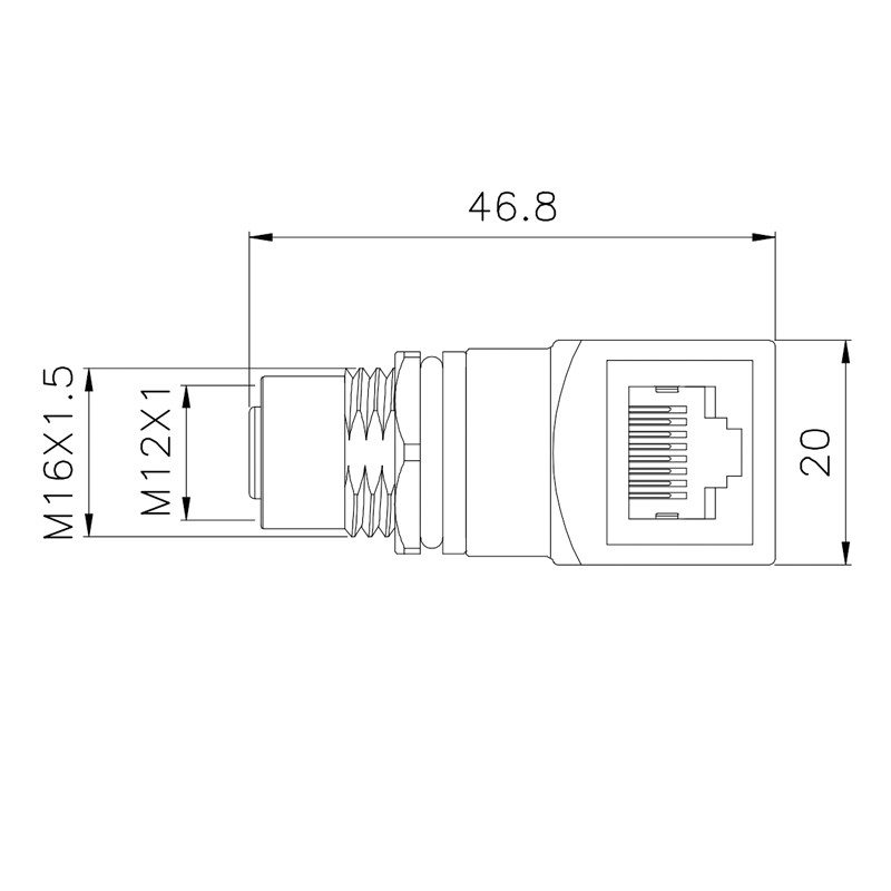 Ip67 Waterproof Industrial Ethernet M12 D Coding To RJ45 Adapter Elbow Male Connector