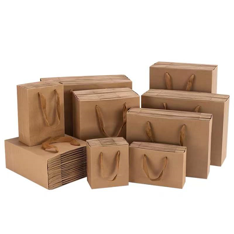 Varnished Kraft Paper Gift Box Bag With Handles Food Delivery Customized