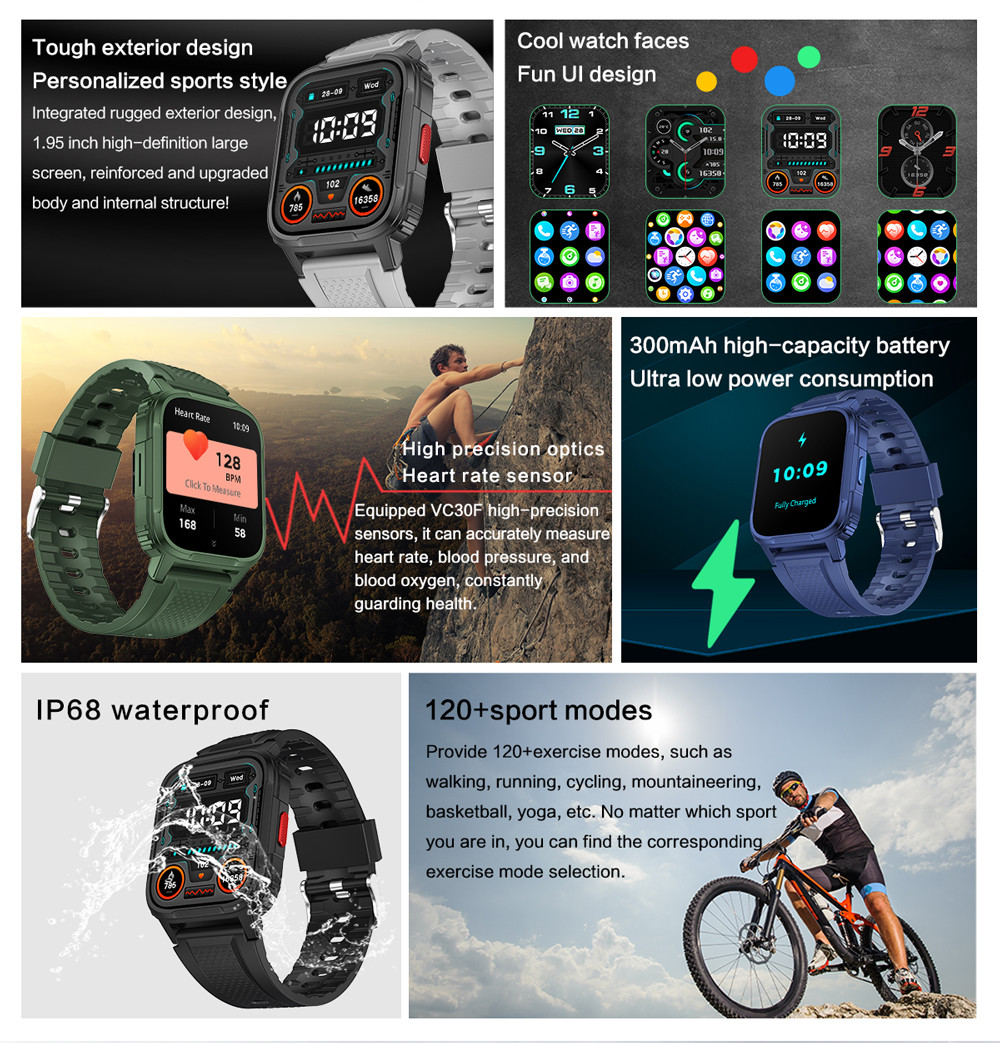 LW9 App Heart Rate Sport Smart Watches Magnetic Charging With 1.95 Inch IPS Screen