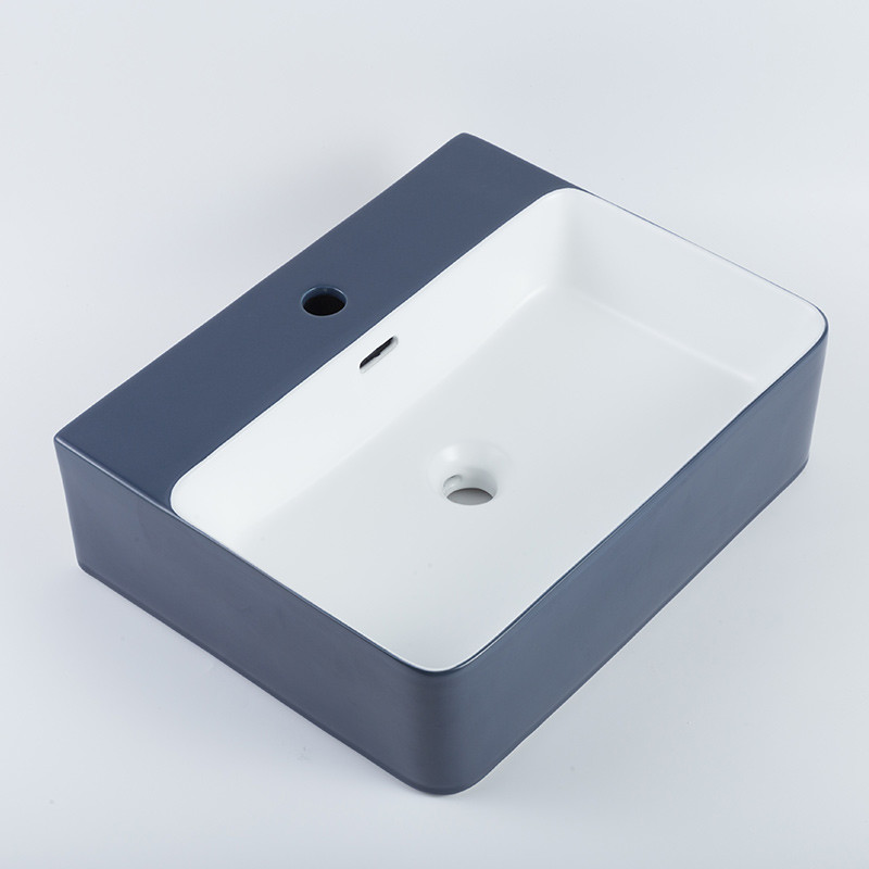 Easy Install Counter Top Bathroom Sink Polished Surface Blue Rectangular Hand Basin