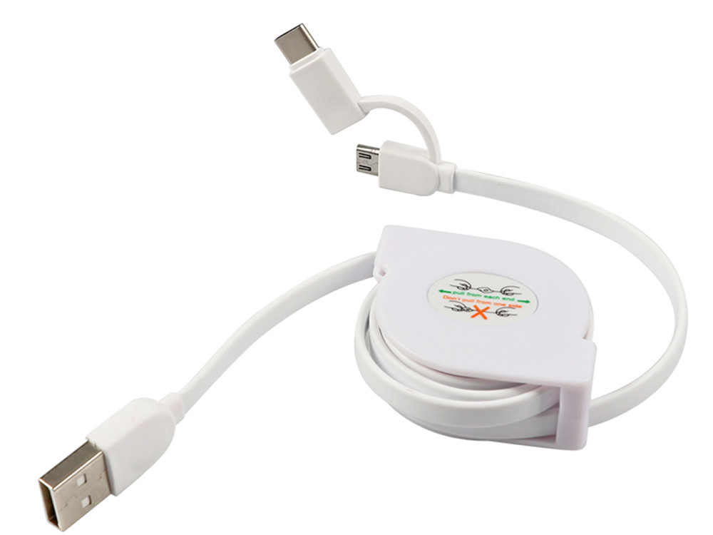 Retractable 2 In 1 Micro Usb Type C Charger , Length 100cm USB Extension Wire
