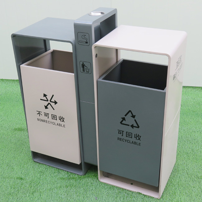 H1000mm 40L Stainless Steel Dual Compartment Trash Can