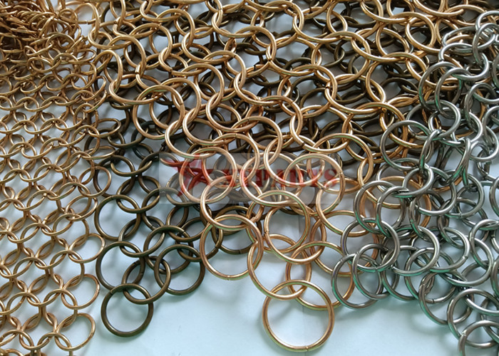 Brass / Copper Hand Woven Ring Mesh Drapes For Wall Decoration And Curtain