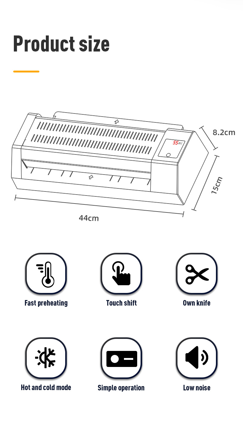 320mm A3 Max Laminating Width Five Gears Adjustable Pouch Laminator with Touch Control