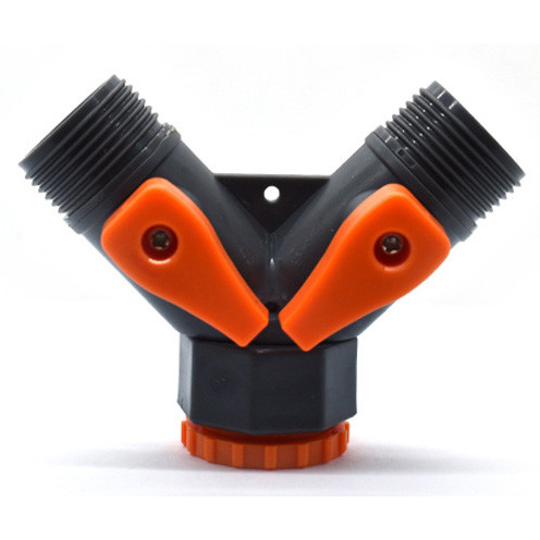 Quality Plastic Garden Y-Type Manifold Ball Valve  Distributor Tap With 3/4" Male Thread X Two Click Quick Connect for sale