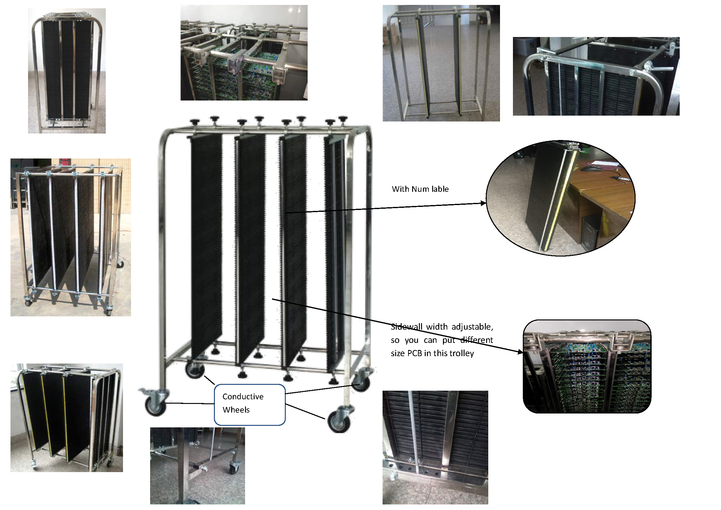 Handle Adjustable ESD PCB SMT Storage Trolley Eletronic Antistatic Reel Storage Cart