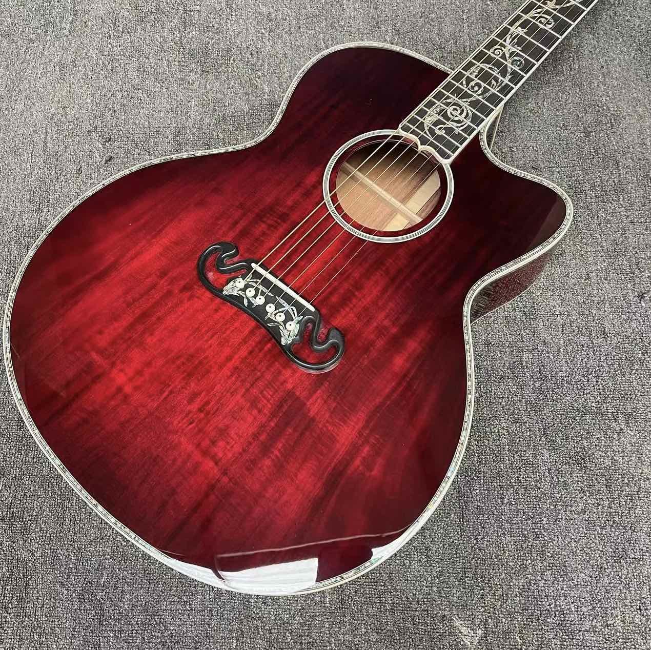 Custom 43 Inch Jumbo Gibson Style SJ200 Cutaway Solid KOA Wood Acoustic Guitar with Double S1-PRO V3 Pickup, Solid Wood Version