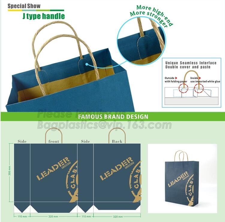 Flat Paper Handle Eco Friendly Retail Packaging Paper Carrier Bag Personalization Logo