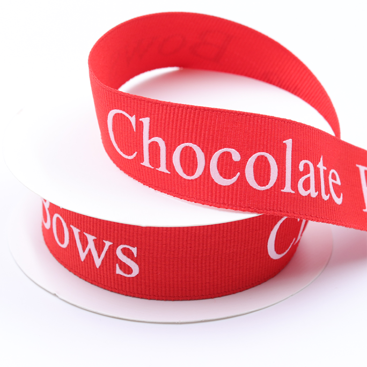 Double Face Heat Transfer White Print Black Grosgrain Ribbon