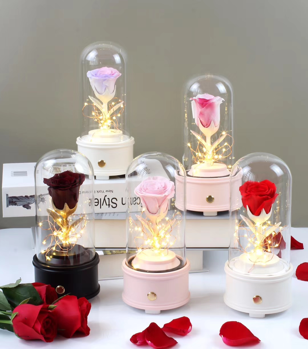 Customized Color Preserved Rose Glass Dome Bluetooth Speakers For Home Decoration