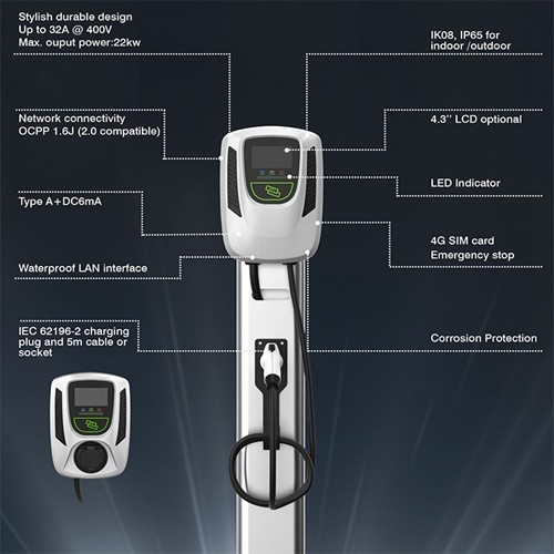 Level 2 240Vac 7KW Wall Mounted Ev Charging Station