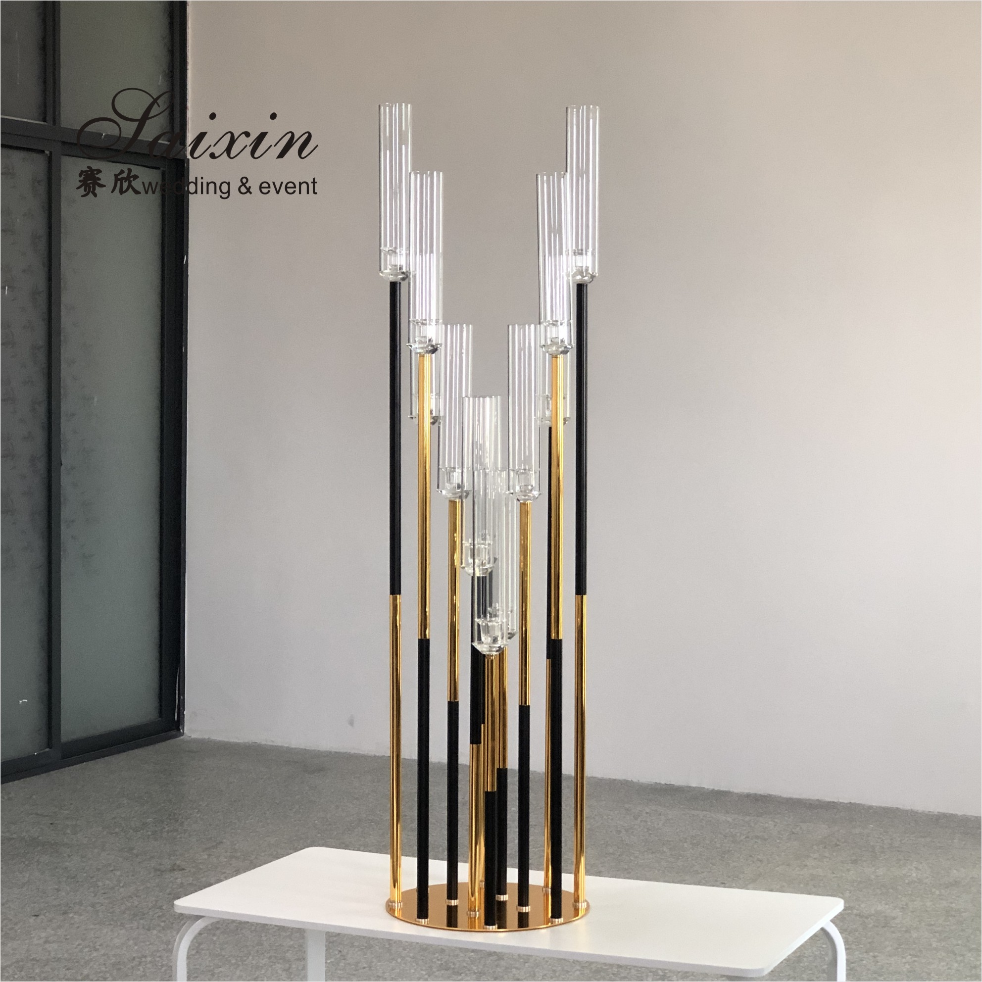 ZT-526 bling wedding candelabra centerpieces 12 arms gold with clear candle holder