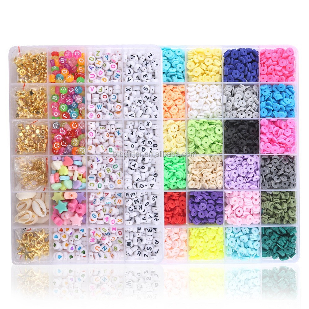 Polymer Clay Beads Flat Round in Round Shape for DIY Jewelry Making Kit Handmade Loops Bracelets Necklace Earring
