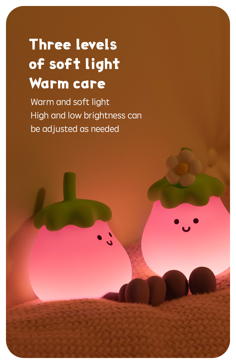 2025 Hot Sale Led Battery Usb Powered Eggplant Night Lights Kids Lamp For Home Decoration Holiday Lighting Night Lights For Gift