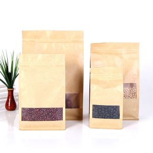 China Open Window Brown k Flat Bottom Zipper Pouch on sale