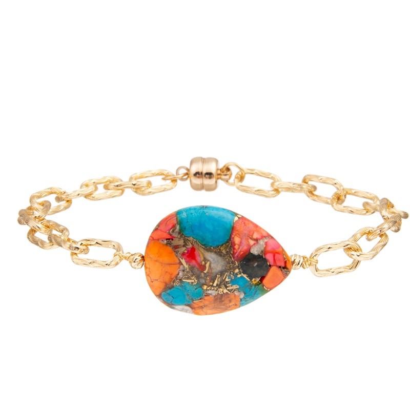 Irregularity Blue Turquoise Stretchy Crystal Bracelets With Magnetic Button