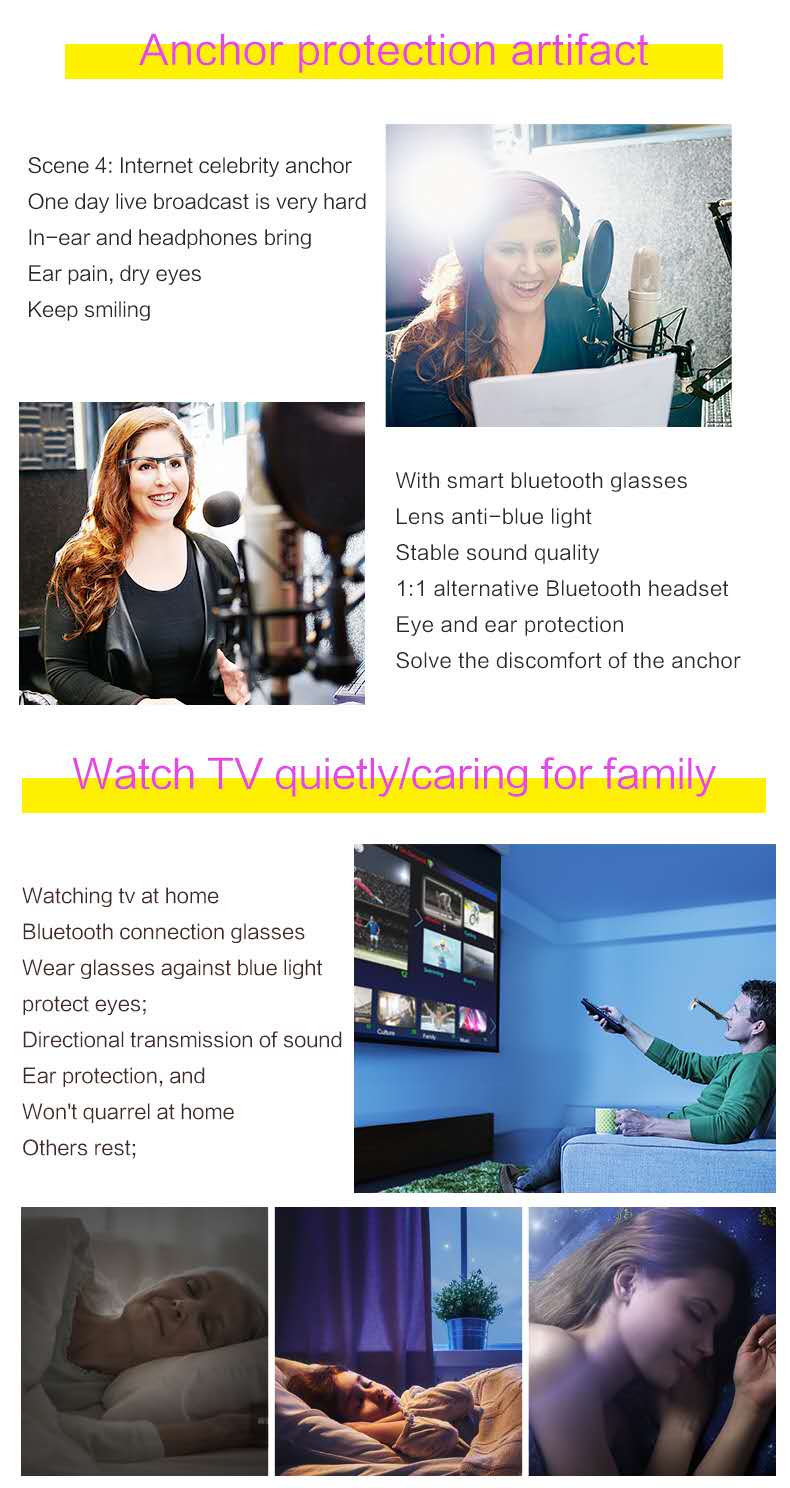 Smart Music Glasses AR Glass Wireless Bass with Microphone Glasses for Listening to Music and Making Phone Calls 50" - 80" FCC