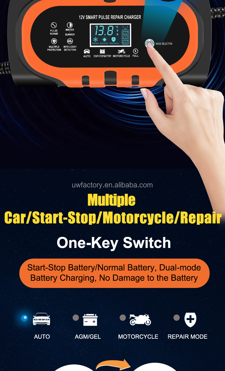 Electric Vehicle 12V 150Ah 12v15A 20A 30A Automatic 7Stage Car Battery Charger for Lead Acid Batteries