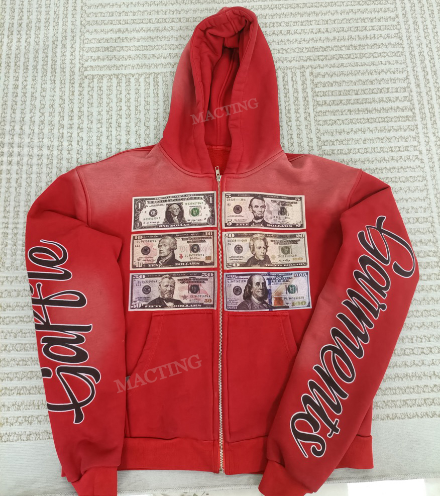 Unisex Distressed Hoodie with Sun Faded Look and Zip Up Closure in Acid Washed Finish