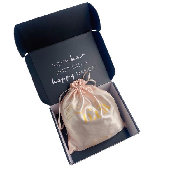 Wholesale Personalised Custom Logo Satin Drawstring Bag Hair Bundle Packaging