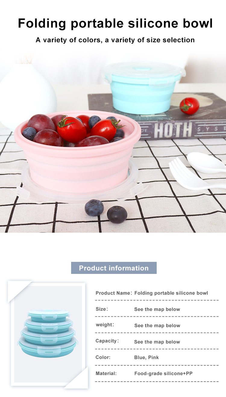 350 500 800 1200ML Silicone Folding Lunch Box LFGB