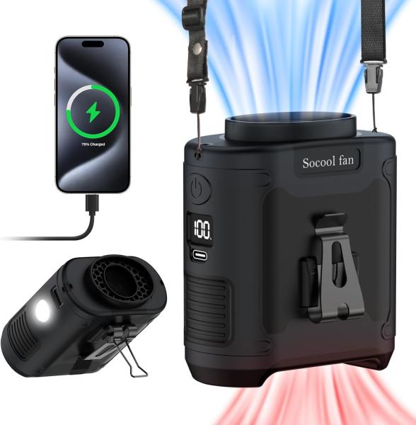 Socool Fan Waist Clip Camping Multifunction Portable Fan 10000MAh With Sos Led
