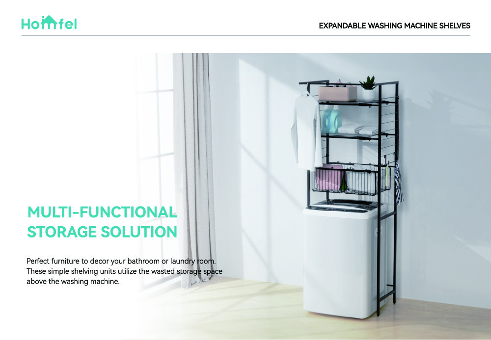 Pull Out Expandable Laundry Room Shelf Over Washing Machine Storage Rack 3-Tier Shelving Units With Rod