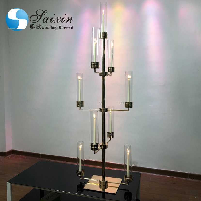 Modern Silver Gold Black Metal And Crystal Candelabra Glass Candle Holder 90CM