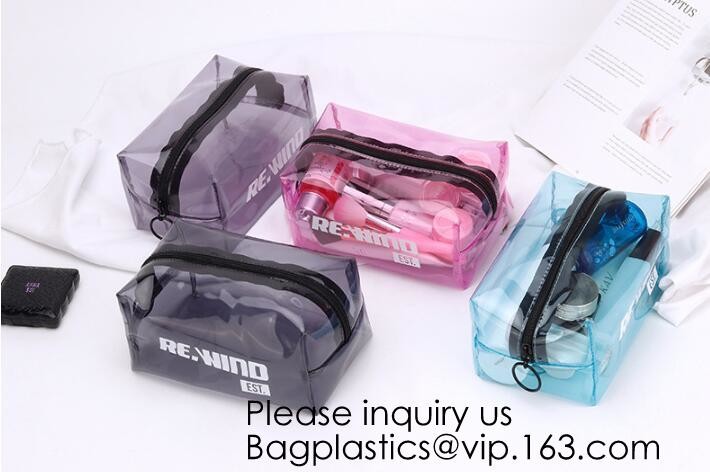 Clear Zipper Pouch with Strap Makeup Bag PVC Cosmetic Pouch,Printing Clear Zip lockk Cosmetic PVC Pouch, bagease, bagplast