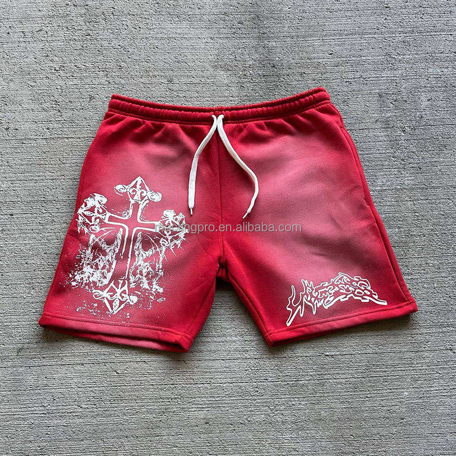 Knitted Custom Graphic Print Men's Vintage Acid Wash Shorts in Cotton French Terry