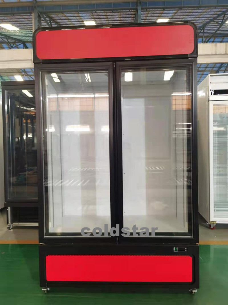 Double Door Upright Ice Cream Display Freezer With Automatic Defrost Glass Door