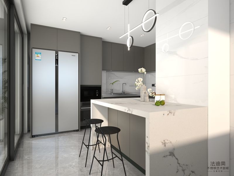 Fadior Brown Color Stainless Steel L-Shaped Kitchen Cabinets With Full-Height Design