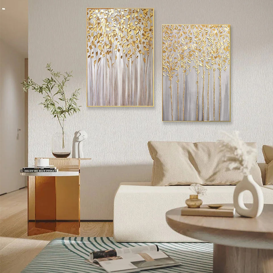 Modern Decoration Salon Posters On The Wall Pure Hand Drawn Abstract Oil Painting On Canvas Gold Foil Picture Medium Oil