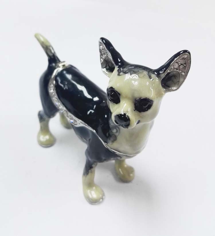 Cute small metal decorative trinket boxes Chihuahua dog jewelry box