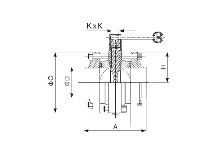 Dimension of Sanitary Three-piece Butterfly Valve – 3A Series