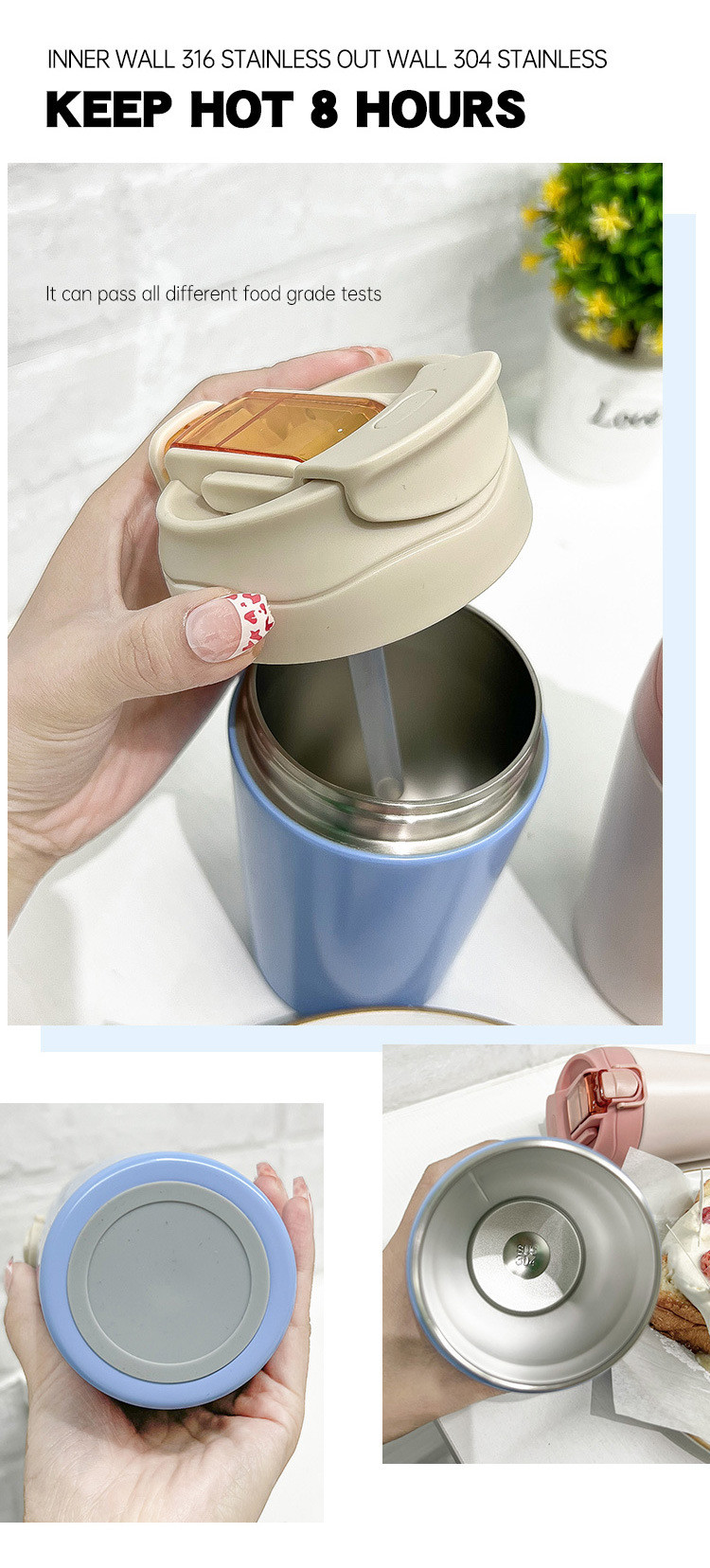 New Flip Lid Internet-pop Cup Compact And Convenient Insulated Water Cup And Straw