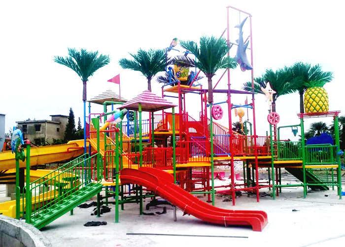 Summer Outdoor Aqua Playground Games Fiberglass Slide Family water house For Theme Park