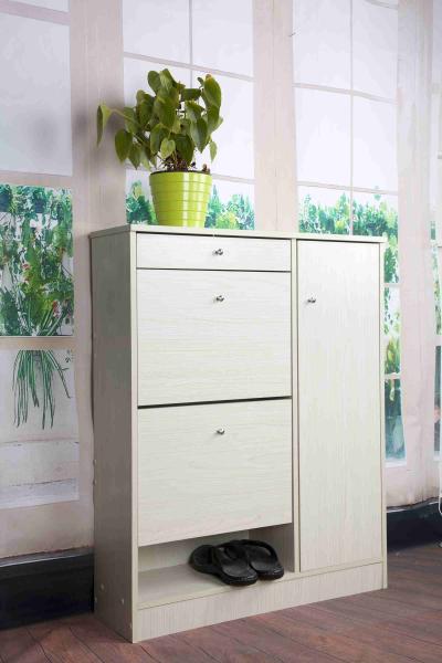 Apartment Slim Shoe Storage Cabinet , 3 Removable Shelves Wooden Shoe Rack With