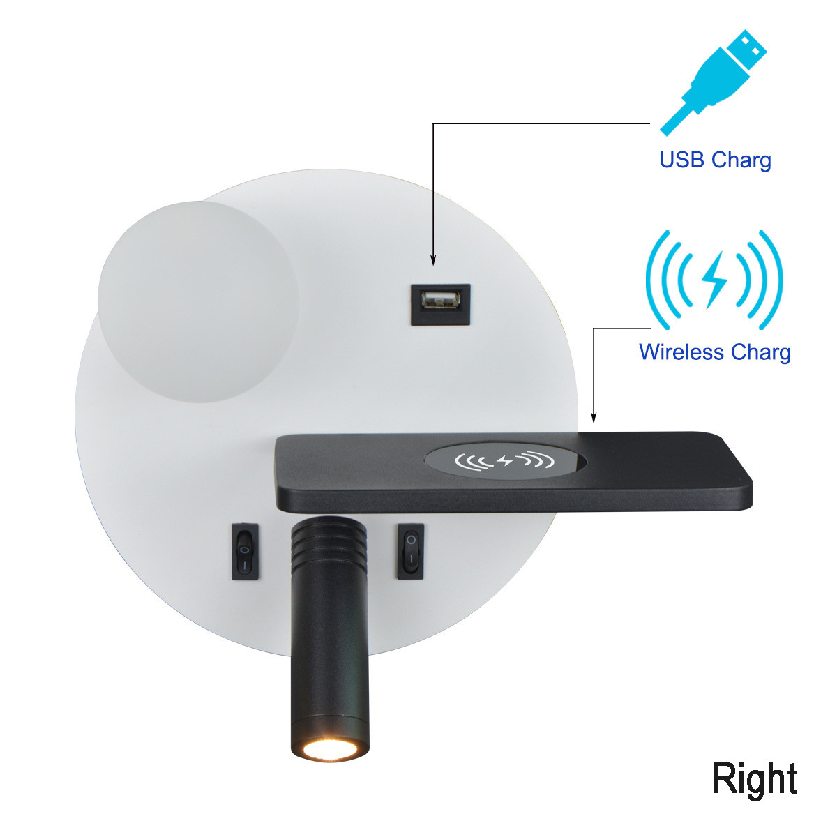Bedside reading wall lamp acrylic ball USB wireless charger bedroom bed board light living Bedhead wall light for hotel