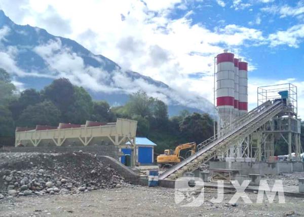 Belt Conveyor 165.5kw Concrete Batch Mix Plant 90cbm Per Hour Rmc Plant