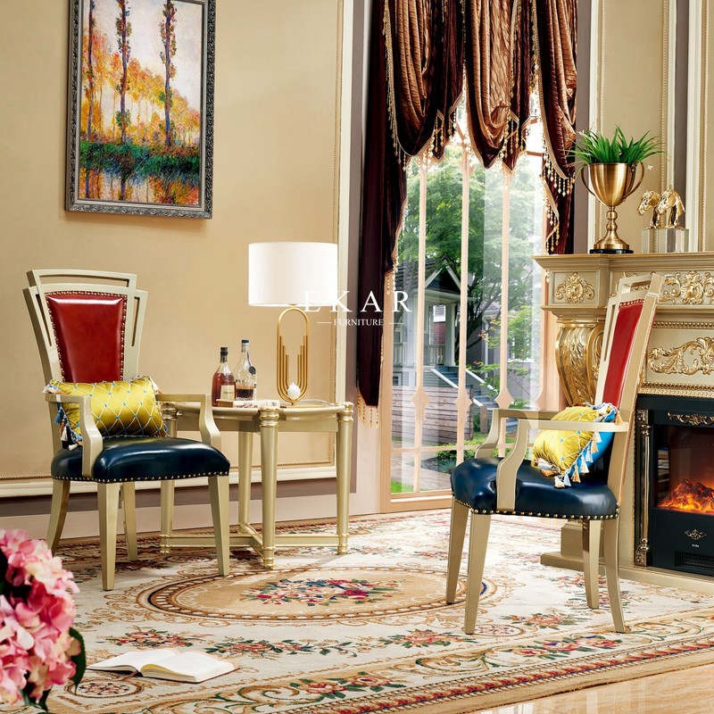 Luxury Wooden Frame Leather Antique Leisure Arm Chair For Living Room Furniture