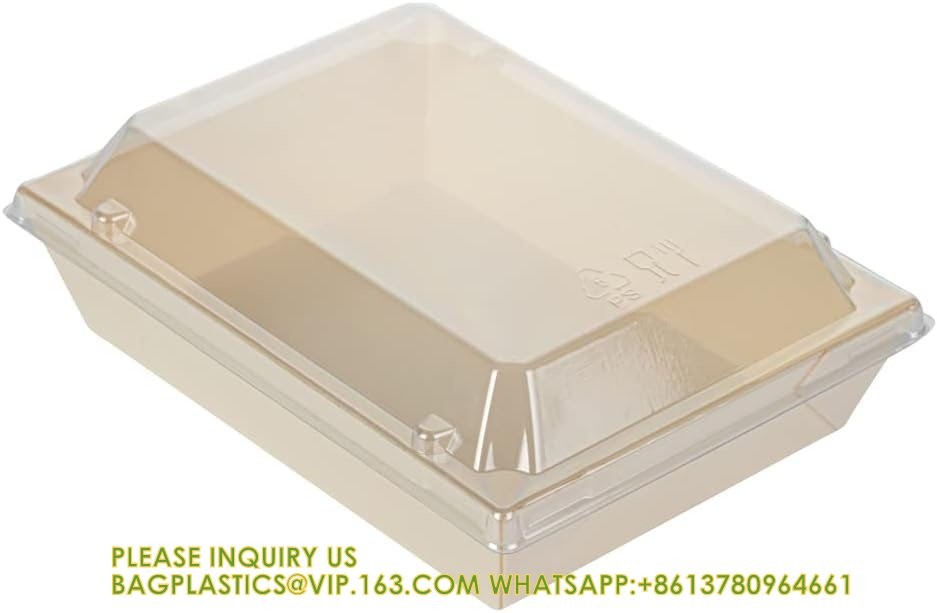 20 Ounce Compostable Food Containers, Rectangle Wooden Bento Boxes - Flare, Grease Resistant, Natural